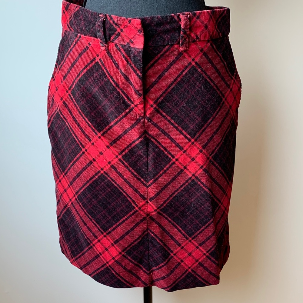 L.L. Bean Red and Black Plaid Pencil Skirt